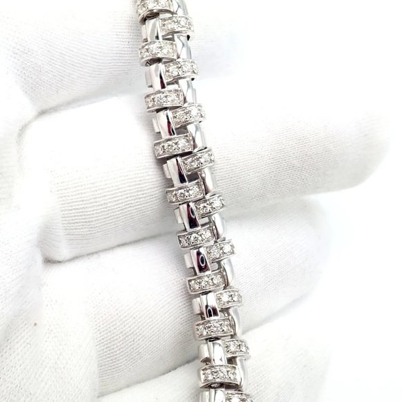 Authentic! Tiffany & Co Vannerie 18k White Gold Basket Weave Diamond Necklace - Picture 11 of 14